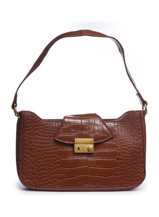 Glamz - Textured Top Handle Satchel Brown - Image 1