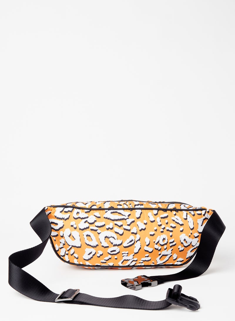 Leopard Print Puffer Belt Bag Orange