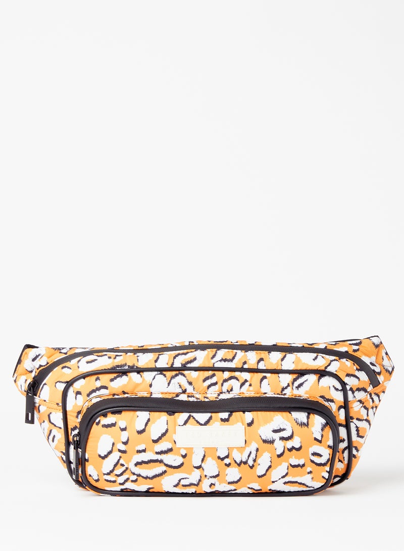 Leopard Print Puffer Belt Bag Orange