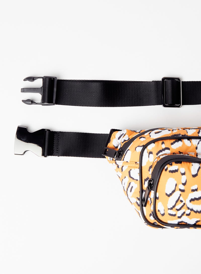 Leopard Print Puffer Belt Bag Orange