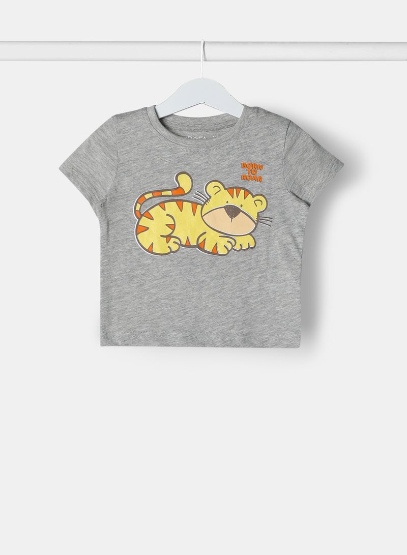 Zarafa Baby Boys Crew Neck Short Sleeve T-Shirt Grey Melange  - Image 1