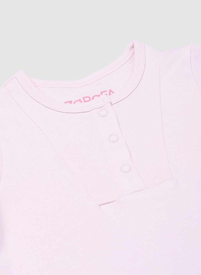 Zarafa - Round Neck Plain Onesies Pink - Image 1