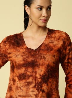Aila V-Neck Three Quarter Sleeve Top Orange/Brown  - Image 4