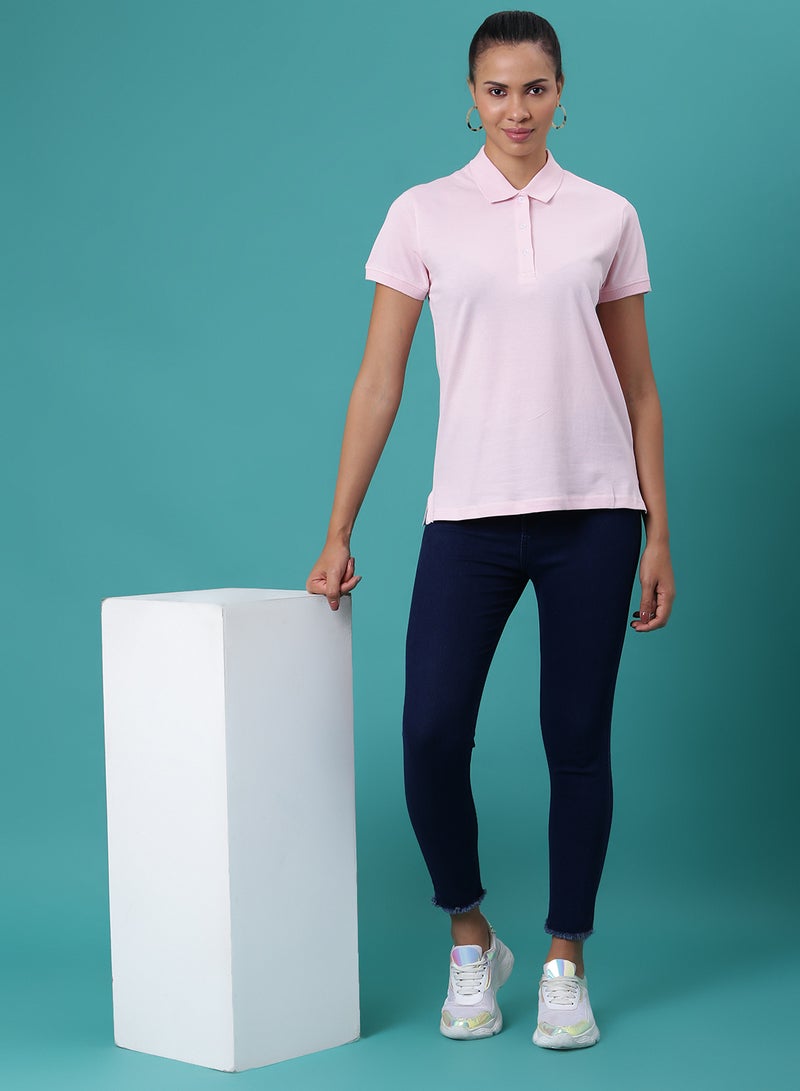 Aila - Solid Pattern 3 Button Placket Polo Rose Shadow - Image 1