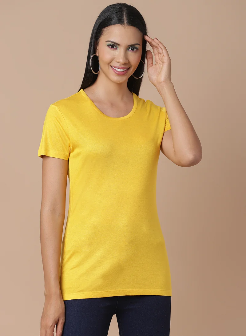 DRIP Scoop Neck Plain T-Shirt Yellow