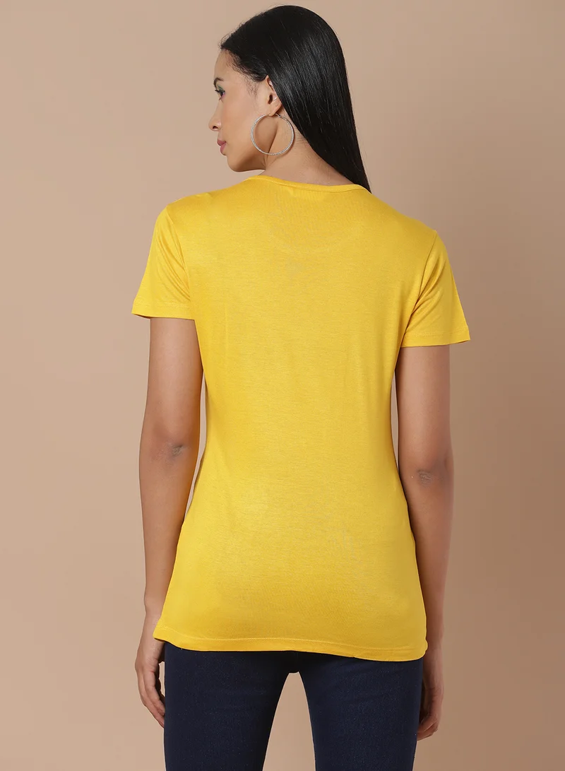 DRIP Scoop Neck Plain T-Shirt Yellow