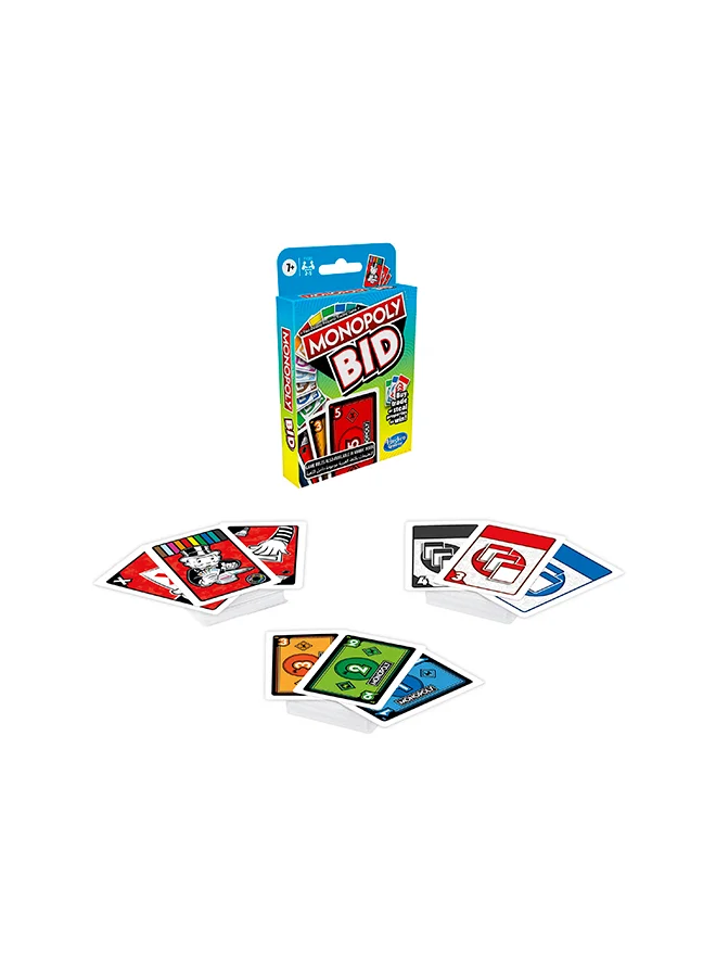 مونوبولي Monopoly Bid Card Game - Fast-Paced Auction Fun, Collect Property Sets & Use Action Cards, for 2-6 Players, Game For Families And Kids Ages 7 And Up