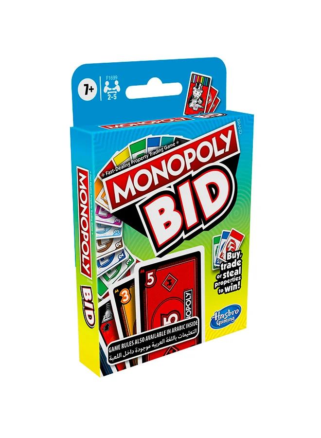 مونوبولي Monopoly Bid Card Game - Fast-Paced Auction Fun, Collect Property Sets & Use Action Cards, for 2-6 Players, Game For Families And Kids Ages 7 And Up 1 Players