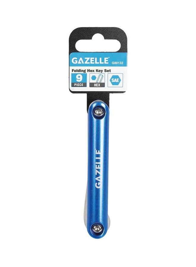 غزال طقم مفاتيح سداسية قابلة للطي مكون من 9 قطع فضي / أزرق 4x15.5x4.5سم - Image 2