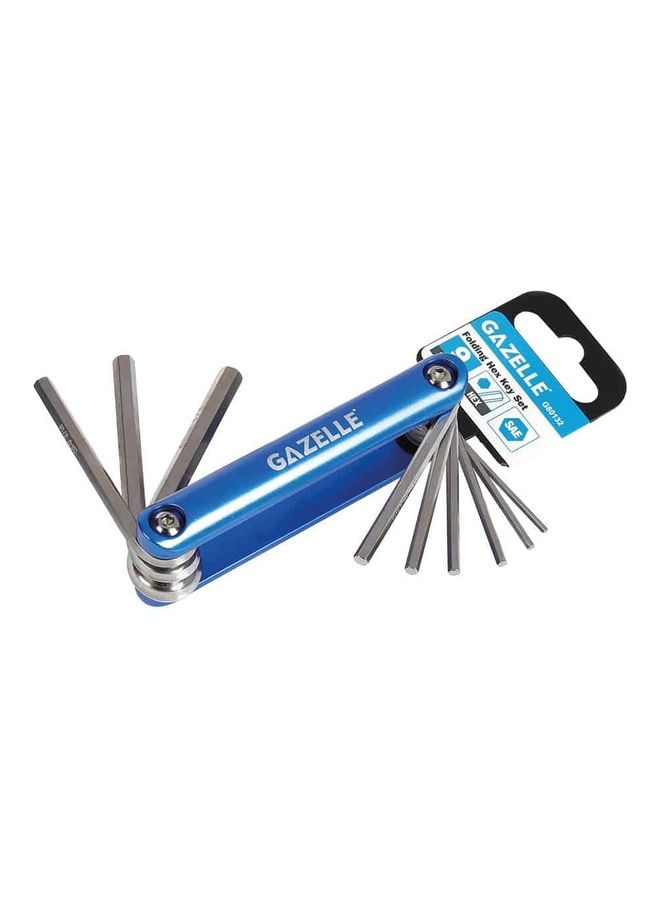 غزال طقم مفاتيح سداسية قابلة للطي مكون من 9 قطع فضي / أزرق 4x15.5x4.5سم - Image 1