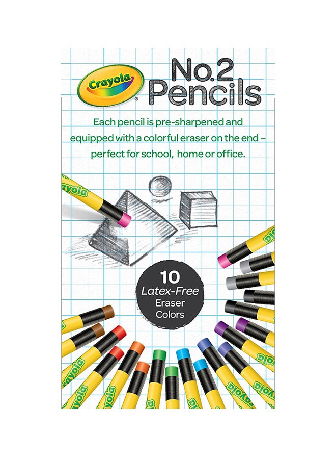 كرايولا 12 قلم رصاص رقم 2، مشحون مسبقًا مع ممحاة ملونة خالية من اللاتكس - متعددة الألوان - Image 2
