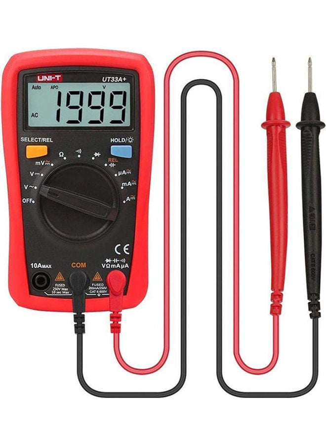 Ut33A Plus Handheld Digital Multimeter Ac/Dc Voltage Current Resistance Diode Tester Meter Ut33A+ Red