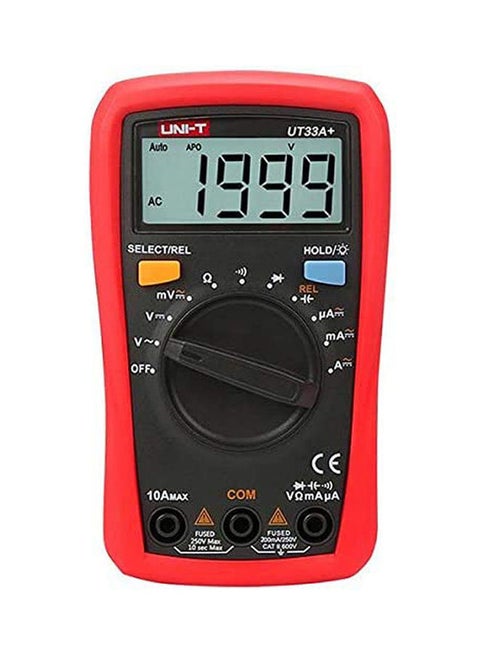 Ut33A Plus Handheld Digital Multimeter Ac/Dc Voltage Current Resistance Diode Tester Meter Ut33A+ Red