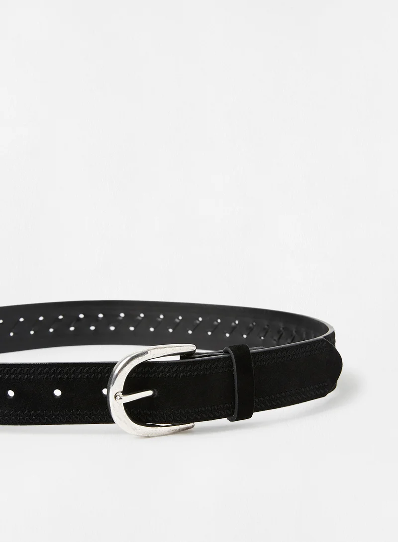 MANGO Leather Belt Black