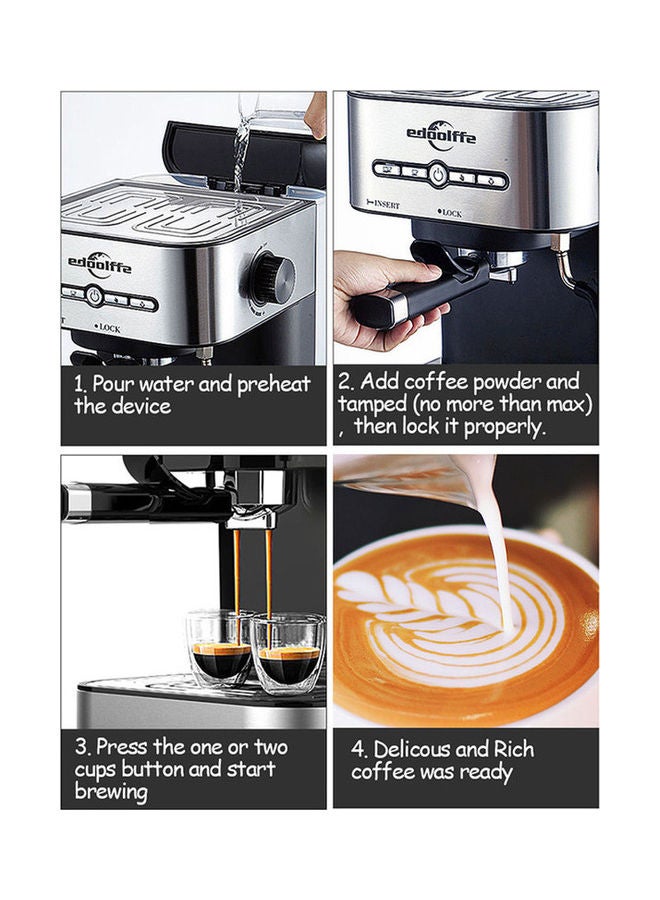 edoolffe - Espresso Coffee Machine With Built-In Milk Frother 1400.0 ml 1050.0 W MD-2009 Black/Silver - Image 1
