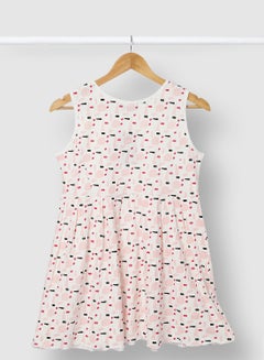 RAHA Girls Smart Casual Wear Frock In All Over Print Pink  - Image 2