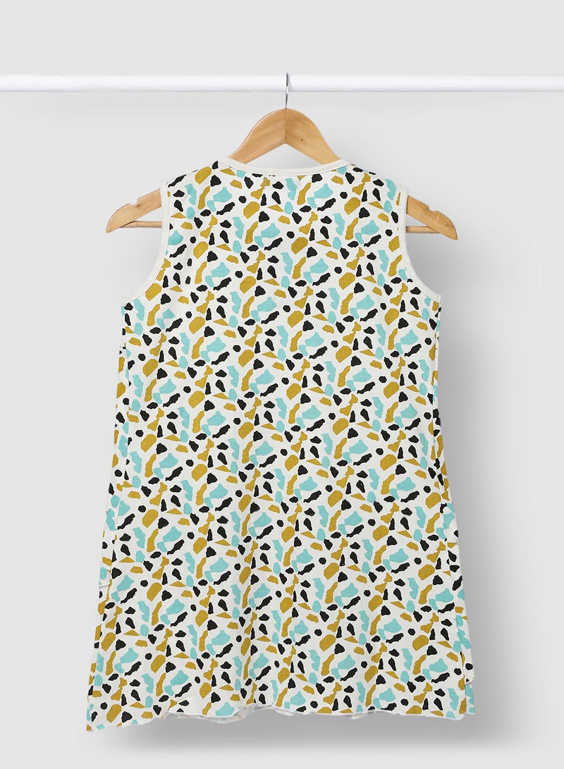RAHA - Girls Casual Wear Smart Frock In All Over Print Green - Image 1