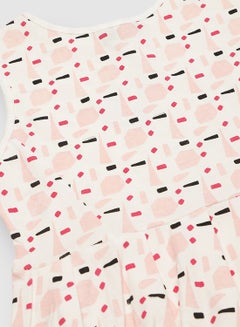 RAHA Girls Smart Casual Wear Frock In All Over Print Pink  - Image 3