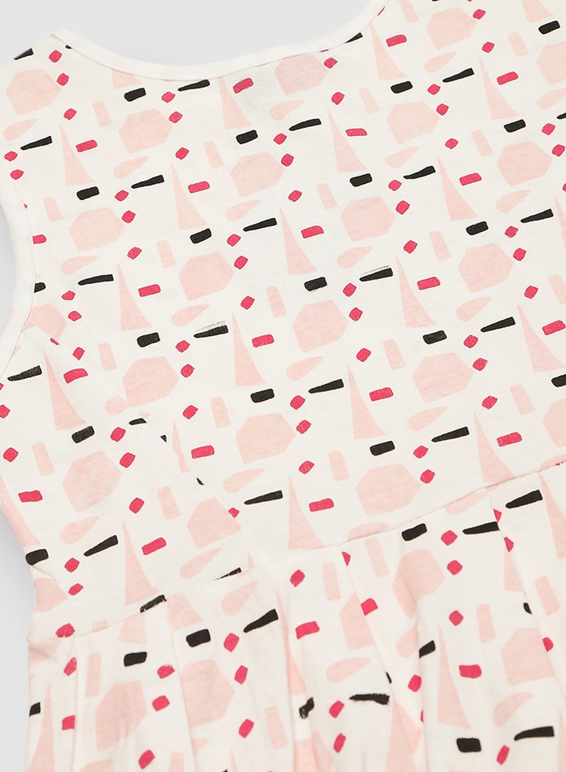 RAHA Girls Smart Casual Wear Frock In All Over Print Pink  - Image 3