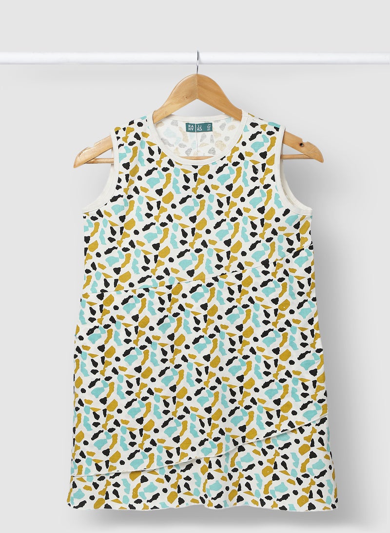 RAHA - Girls Casual Wear Smart Frock In All Over Print Green - Image 1