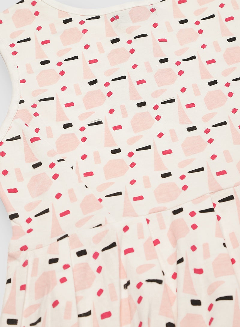 RAHA Girls Smart Casual Wear Frock In All Over Print Pink  - Image 4
