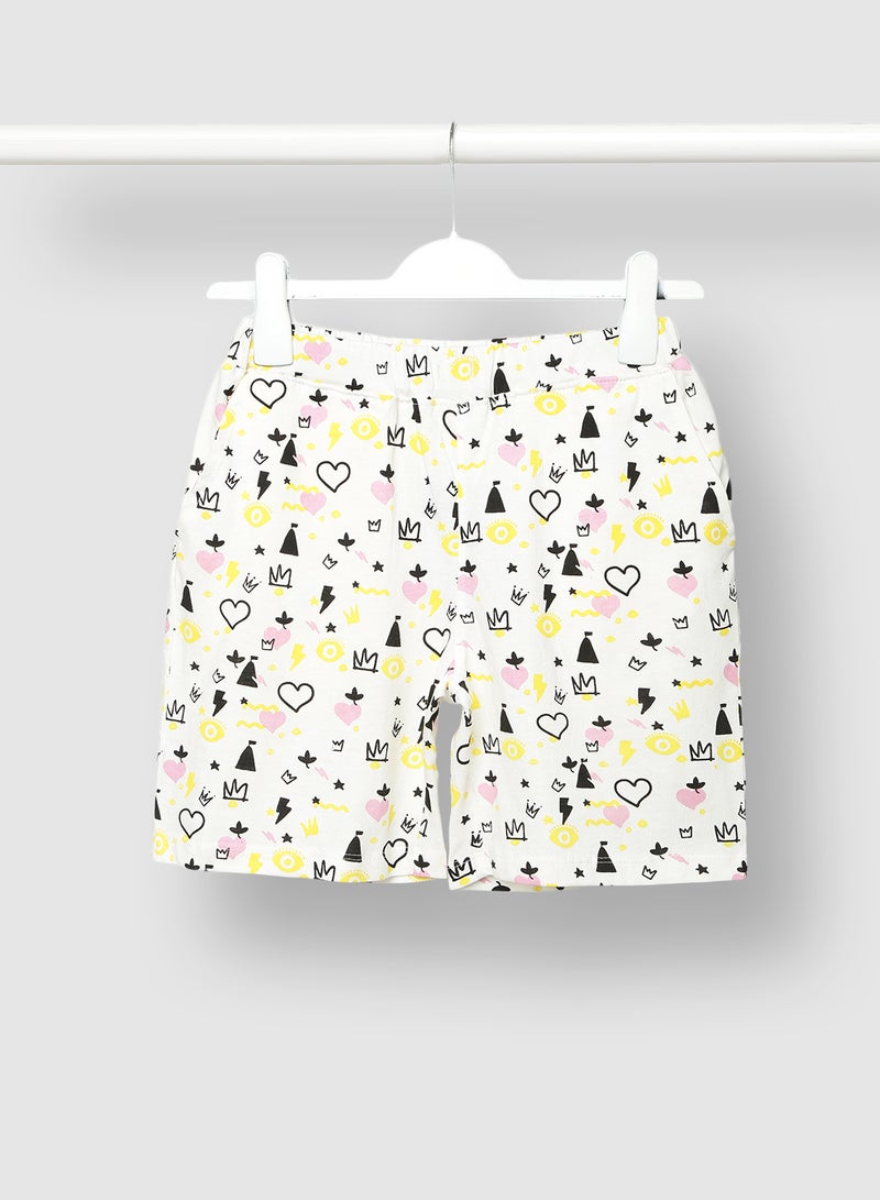 RAHA Girls Cotton Printed Lowers Shorts White / Black - Image 1