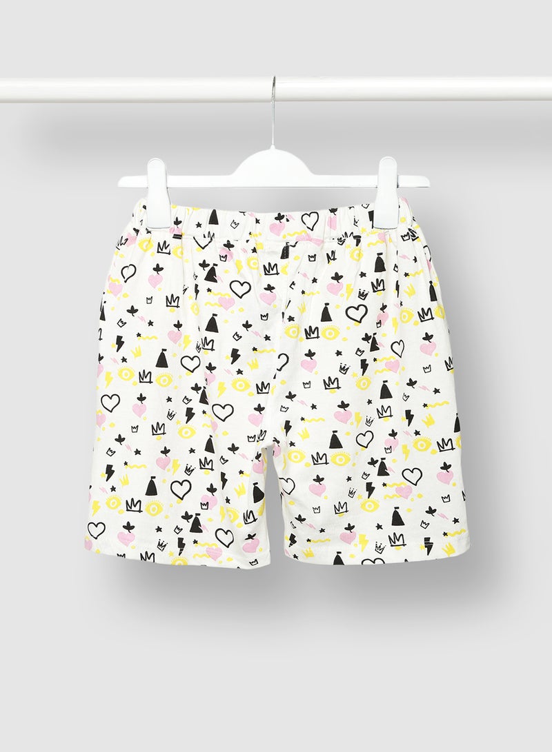 RAHA Girls Cotton Printed Lowers Shorts White / Black - Image 2