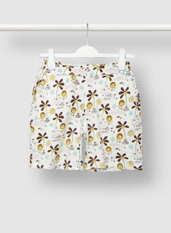 RAHA Girls Printed Cotton Lowers Shorts White / Yellow  - Image 1