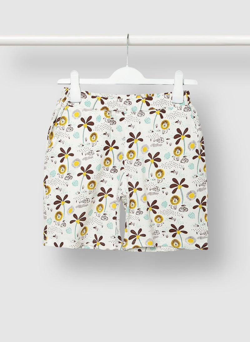 RAHA Girls Printed Cotton Lowers Shorts White / Yellow - Image 1