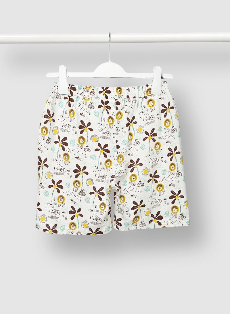 RAHA Girls Printed Cotton Lowers Shorts White / Yellow - Image 2