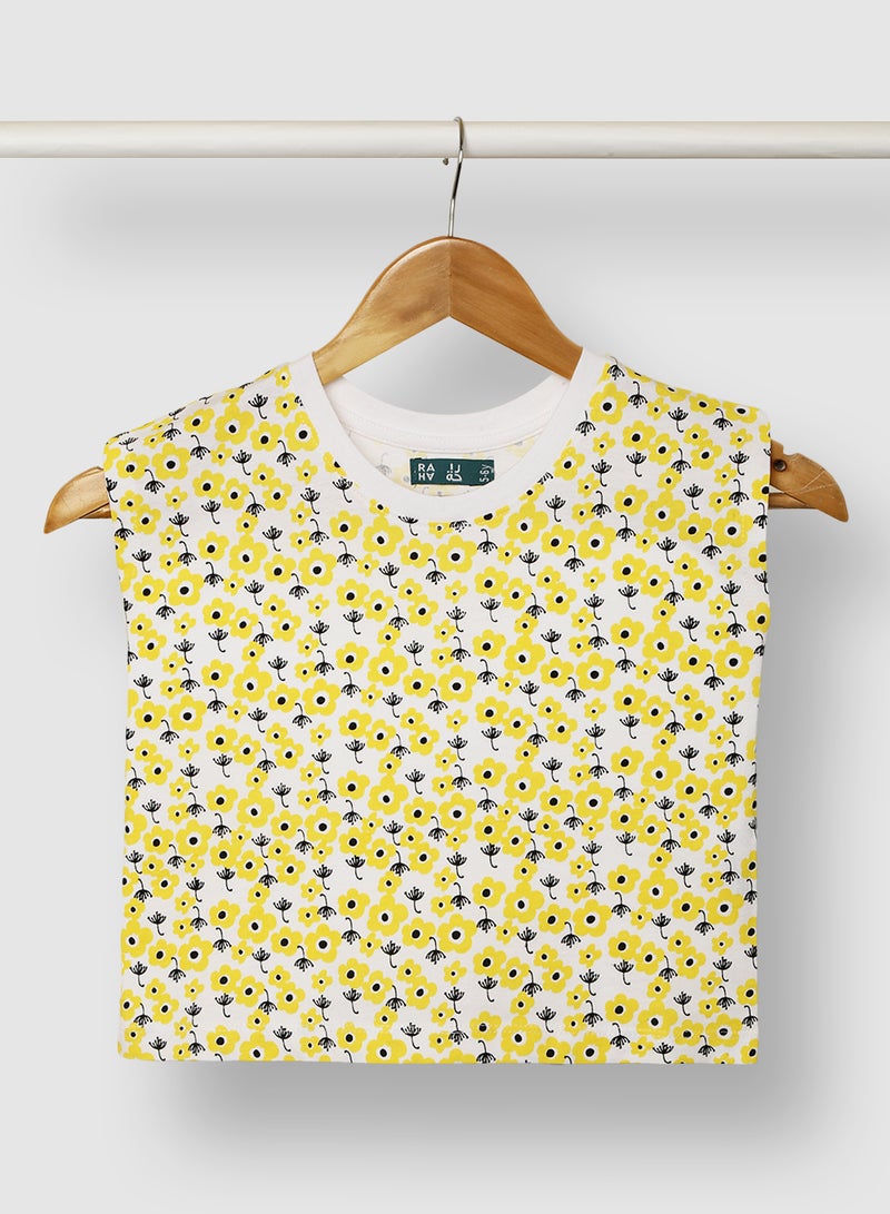 RAHA - Girls Beautiful Printed T-Shirt Dark Yellow - Image 1