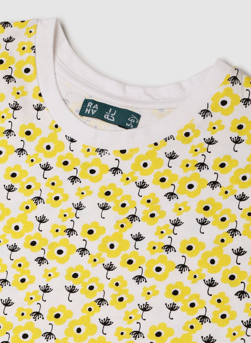RAHA - Girls Beautiful Printed T-Shirt Dark Yellow - Image 1
