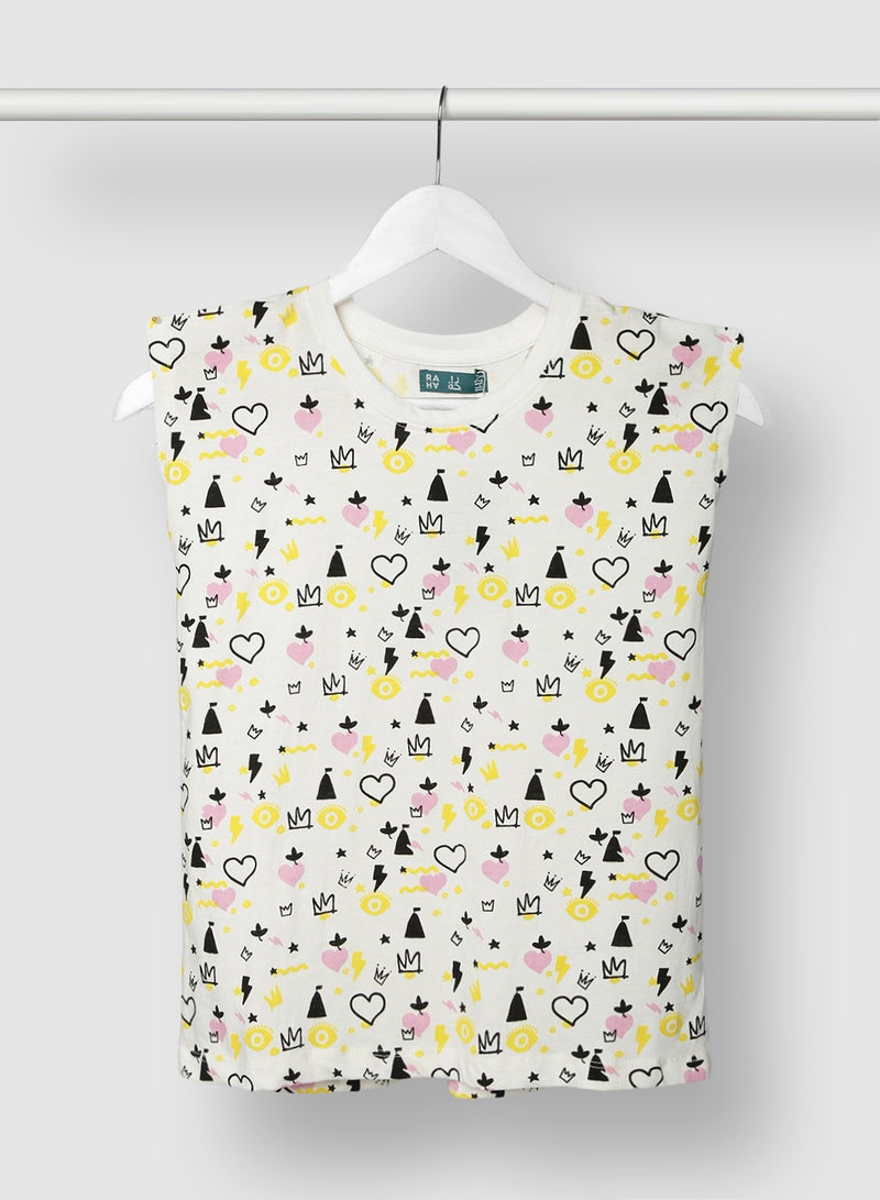 RAHA - Girls Printed Comfy Long lasting T-Shirt Yellow / Black / White - Image 1