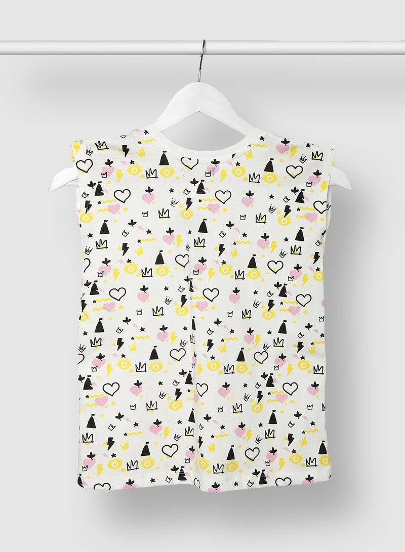 RAHA - Girls Printed Comfy Long lasting T-Shirt Yellow / Black / White - Image 1