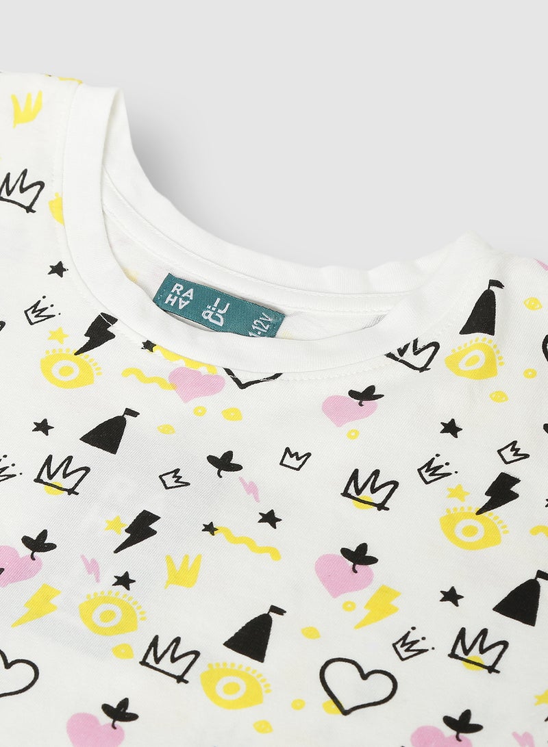 RAHA - Girls Printed Comfy Long lasting T-Shirt Yellow / Black / White - Image 1