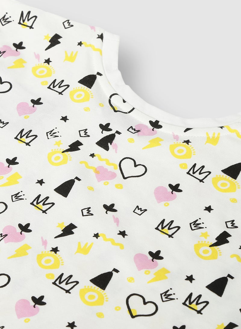 RAHA - Girls Printed Comfy Long lasting T-Shirt Yellow / Black / White - Image 1