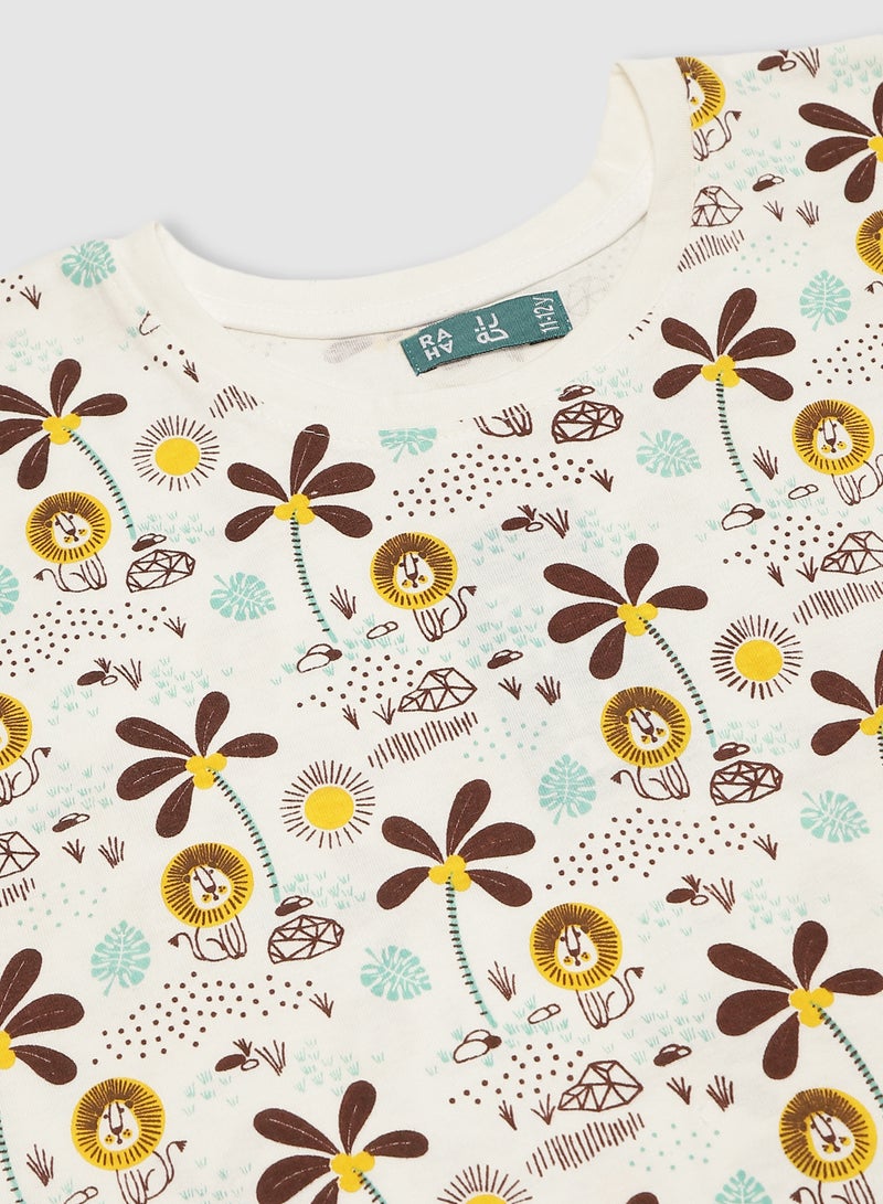 RAHA - Girls Printed Long lasting Comfy T-Shirt Brown - Image 1