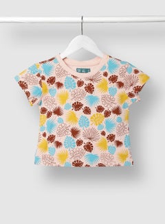 RAHA Girls Printed Funky Pure Cotton T-Shirt Light Brown  - Image 1