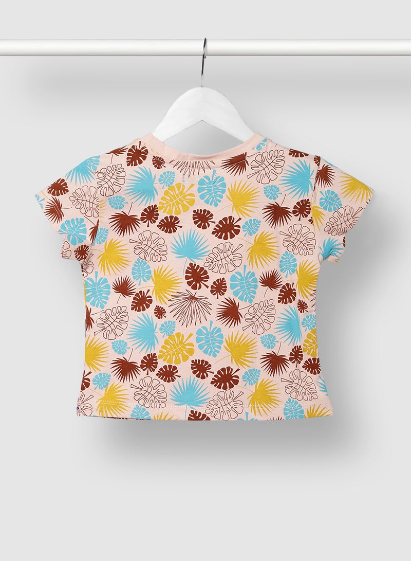 RAHA - Girls Printed Funky Pure Cotton T-Shirt Light Brown - Image 1