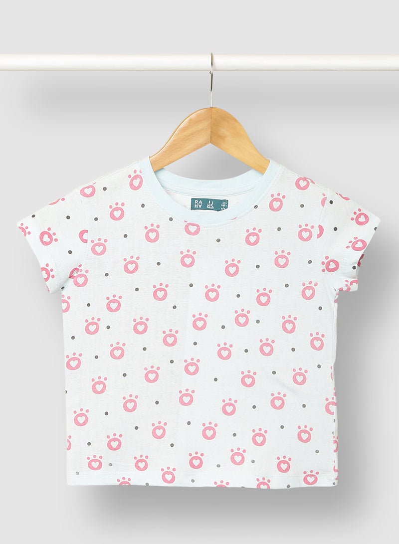 RAHA Girls Comfortable Pure Cotton Printed T-Shirt White / Red  - Image 1
