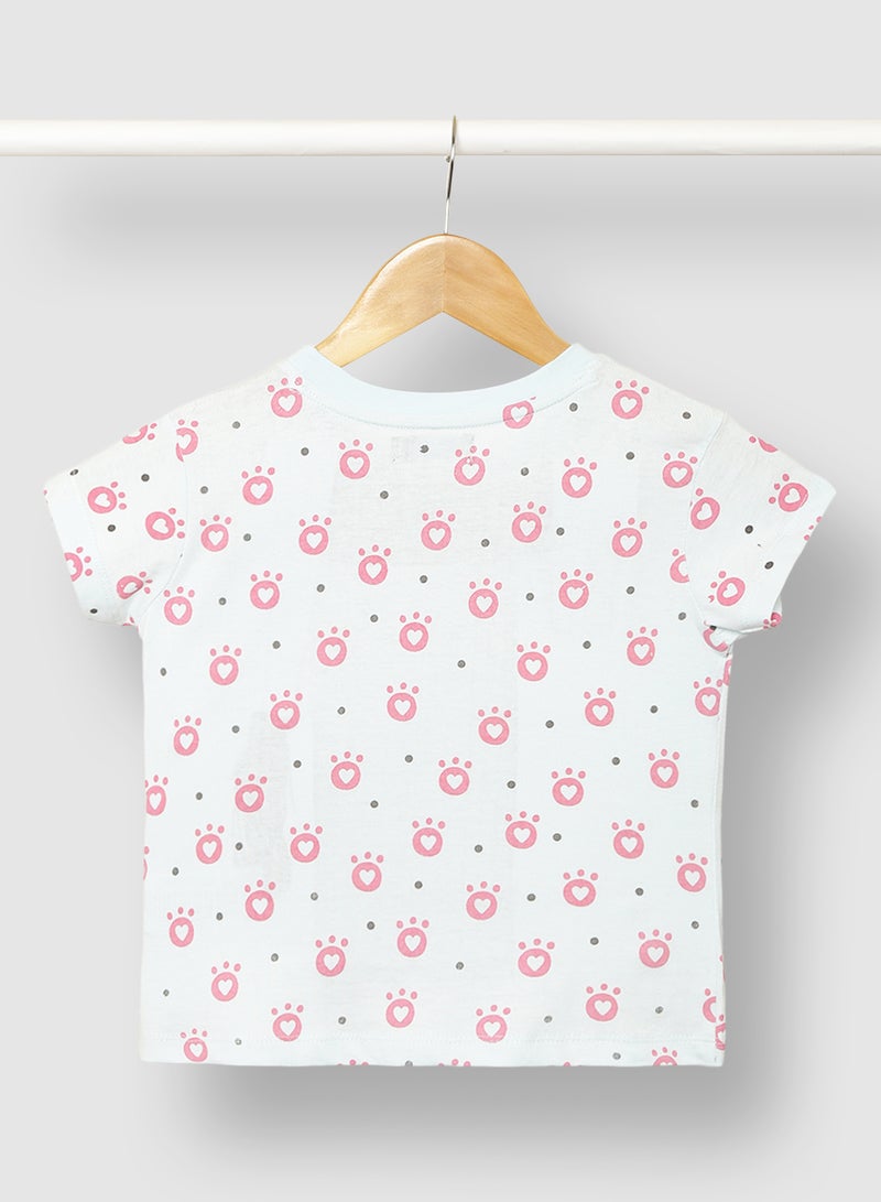 RAHA Girls Comfortable Pure Cotton Printed T-Shirt White / Red  - Image 2