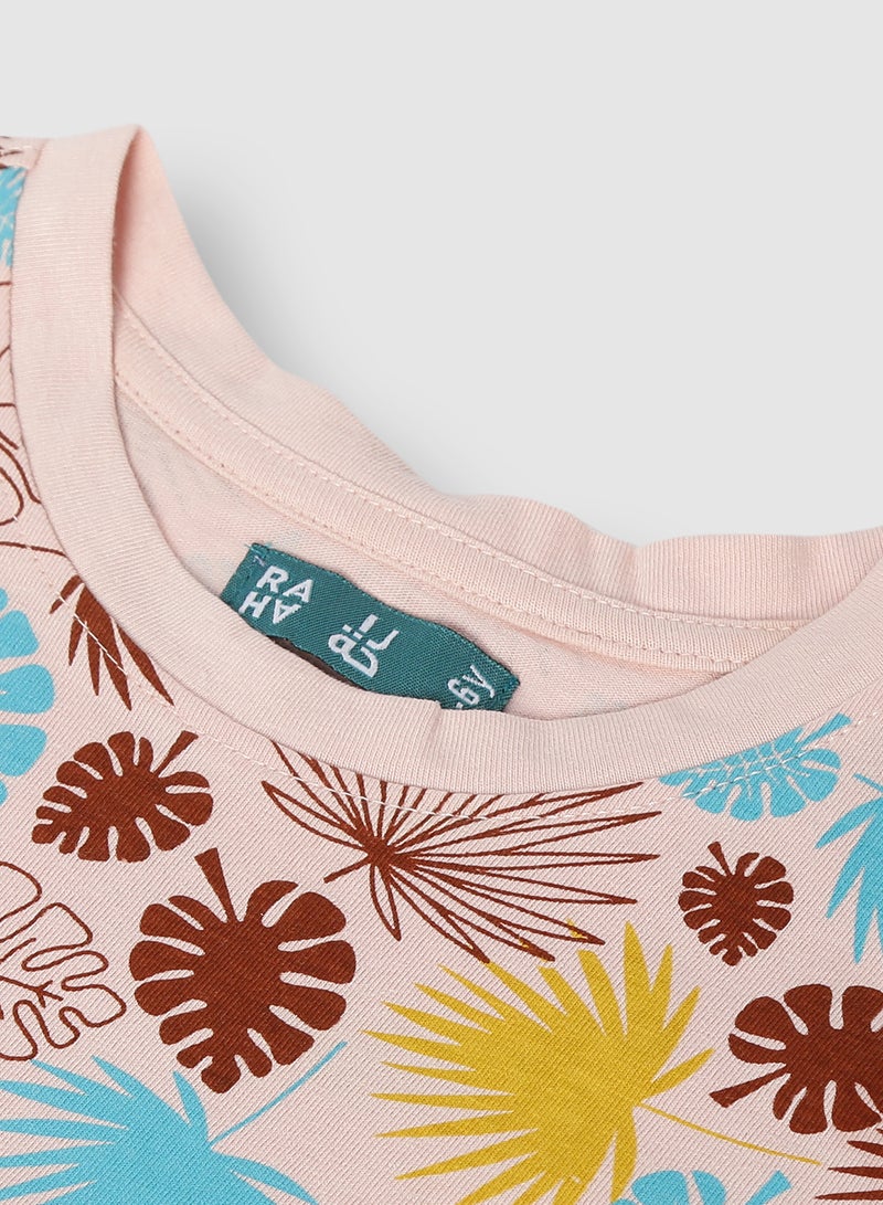 RAHA - Girls Printed Funky Pure Cotton T-Shirt Light Brown - Image 1