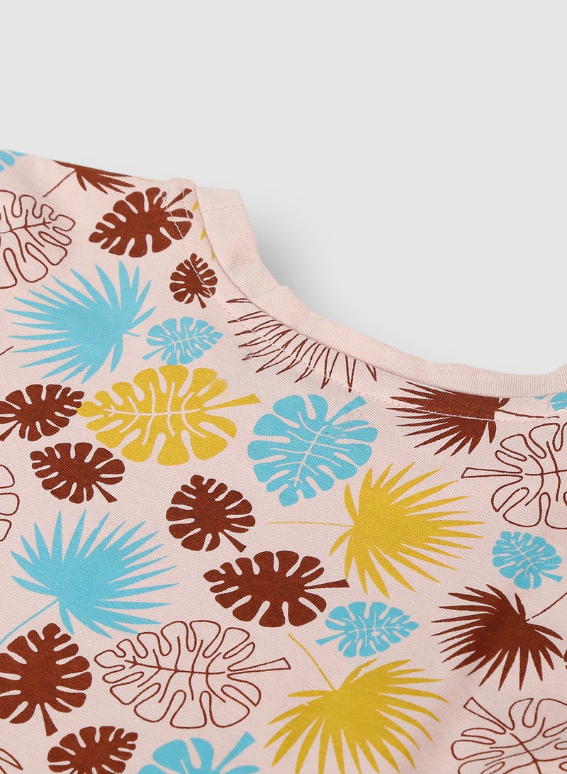 RAHA - Girls Printed Funky Pure Cotton T-Shirt Light Brown - Image 1