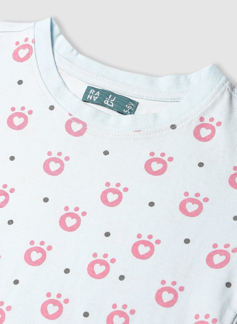 RAHA Girls Comfortable Pure Cotton Printed T-Shirt White / Red  - Image 3