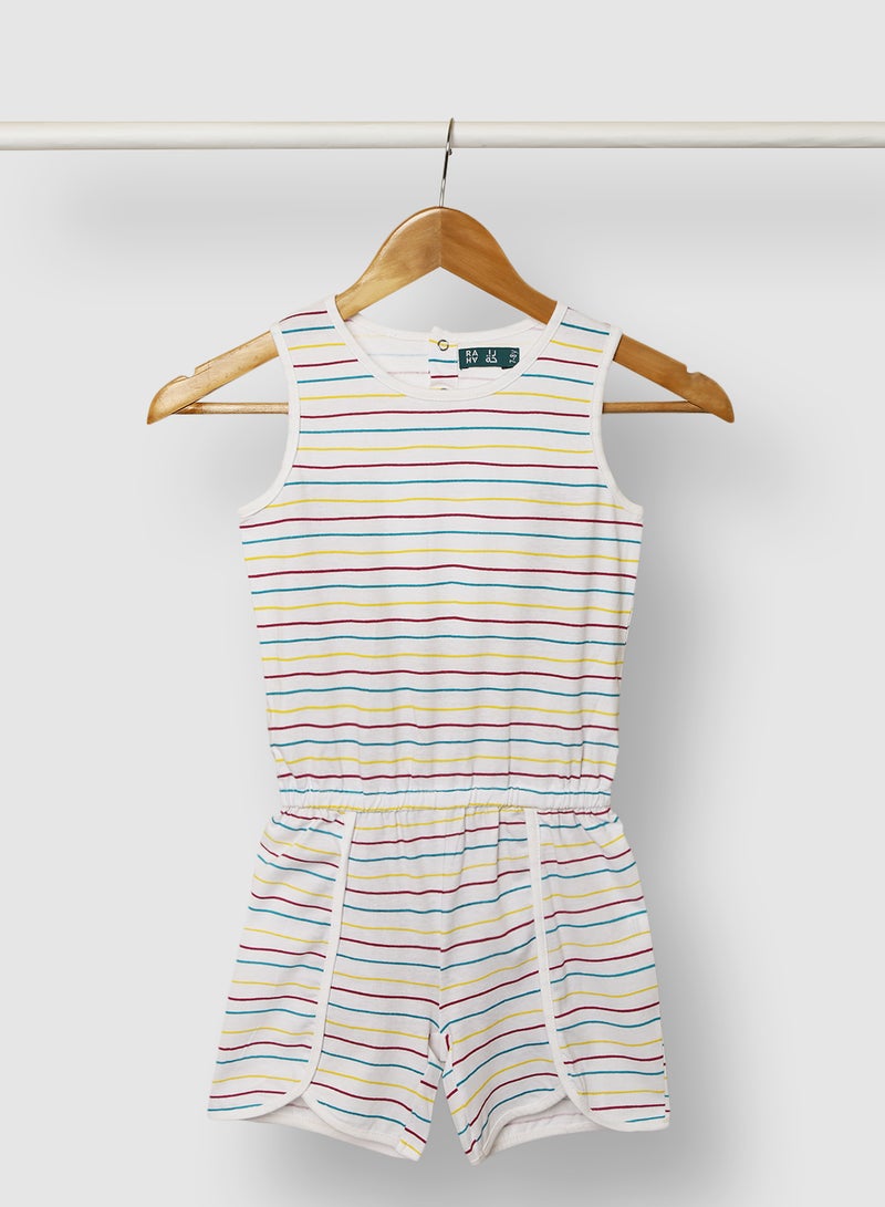 RAHA Casual Girls Stripes Playsuit White/Red/Blue  - Image 1