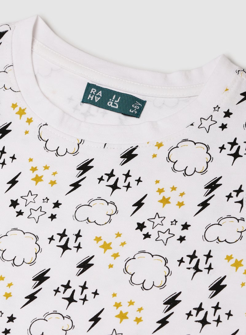 RAHA Stylish Boys Trendy Printed T-Shirt White / Yellow  - Image 3