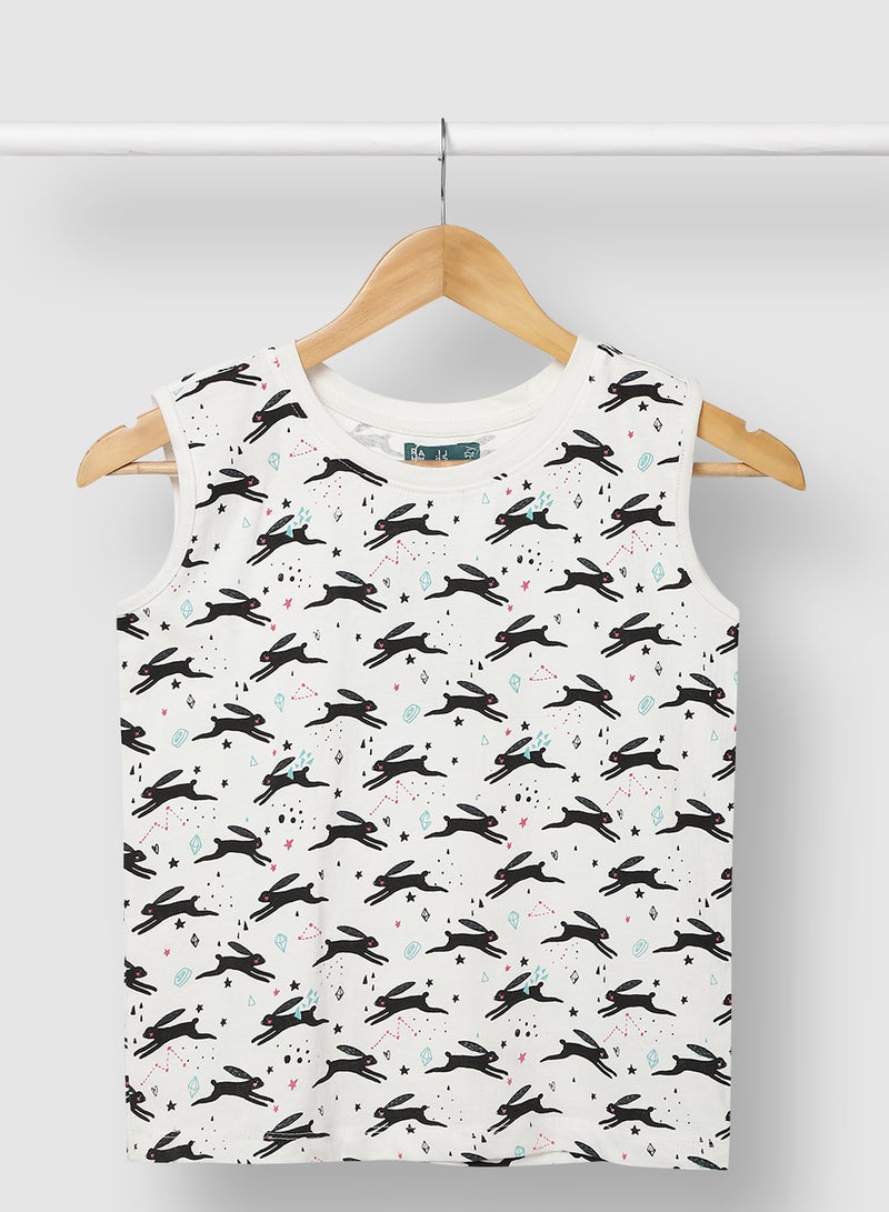 RAHA Stylish Boys Printed Casual  T-Shirt White / Black  - Image 1