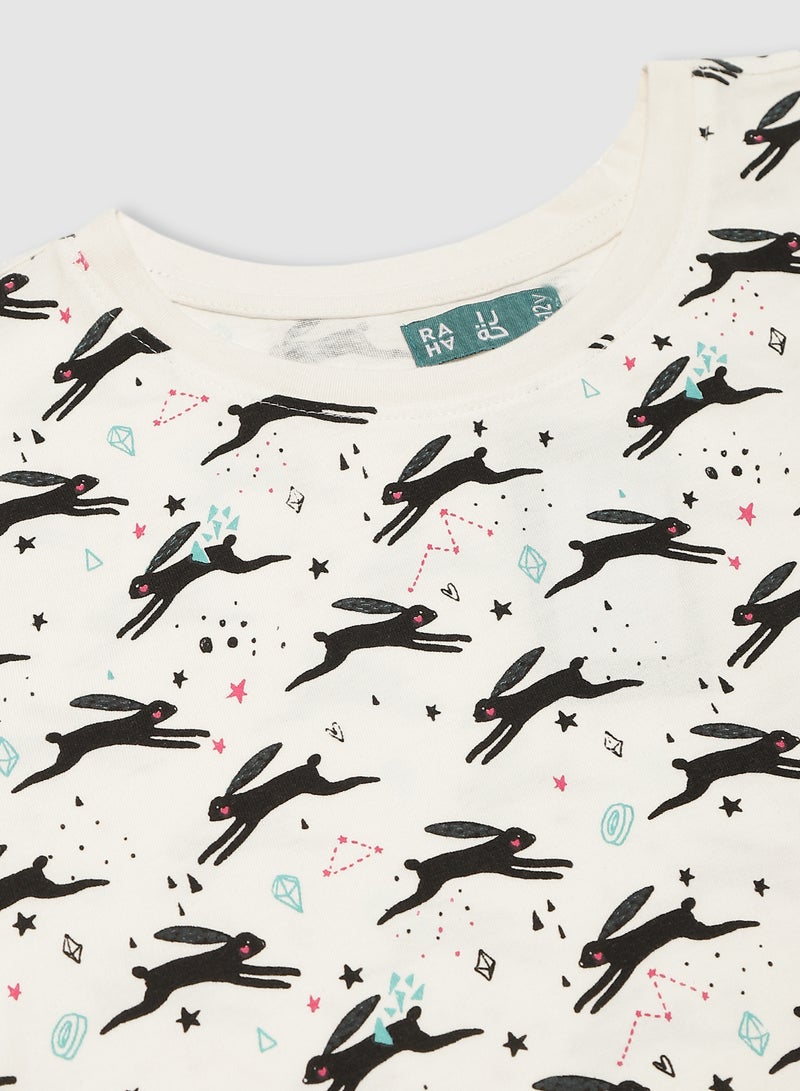 RAHA Stylish Boys Printed Casual  T-Shirt White / Black  - Image 3