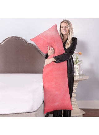 Side Sleeping Long Pillow With Soft Removable Cover Velvet Pink 140X50cm - v1632234322/N50985307A_1