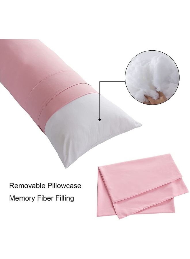 Blueberry - Super Long Pillow With Soft Removable Cover Velvet Pink 140X50cm - Image 1